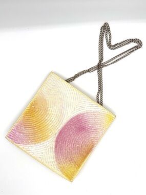 Chanel Iridescent Pink & Gold Square Sequin Party Bag
